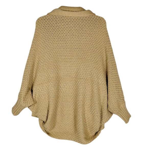 Chunky Knit Cuffed Shawl Baggy One Size Fits Most Long Sleeve Light Brown - Picture 3 of 3